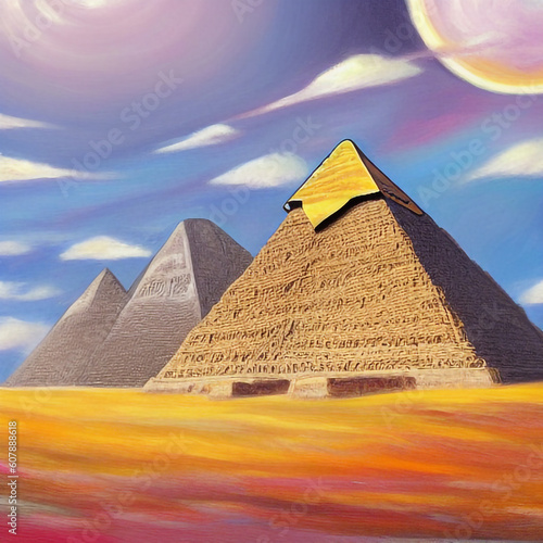 Fantasy style pyramids painted with a brush