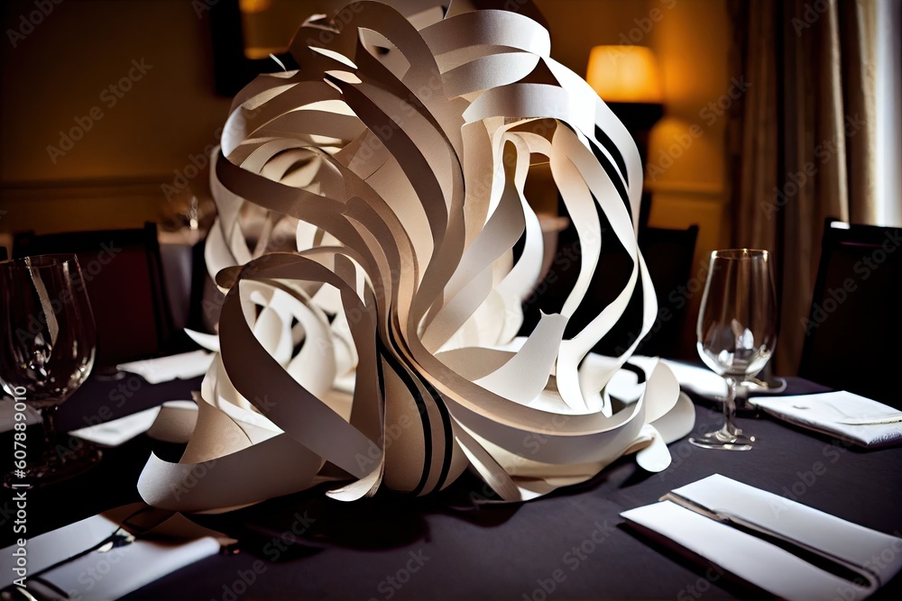 paper streamer made into stunning and dramatic centerpiece for special event, created with generative ai