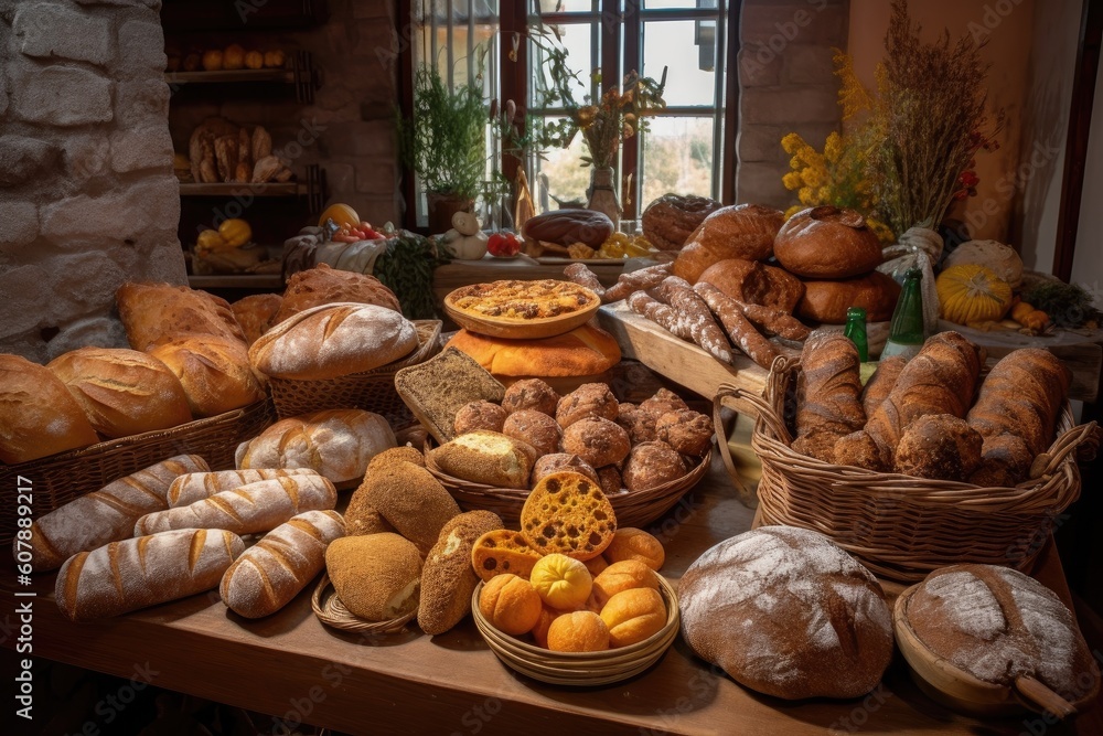 selection of artisan breads, with different shapes and flavors for every taste, created with generative ai selection of artisan breads, with different shapes and flavors for every taste, created with generative ai
