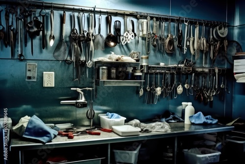 stock photo of morgue room with stuff tools equipment AI Generated
