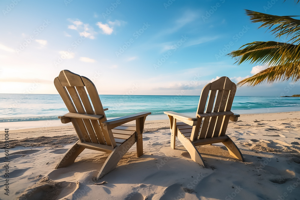 A beautiful pair of lounge chairs lying on the beach