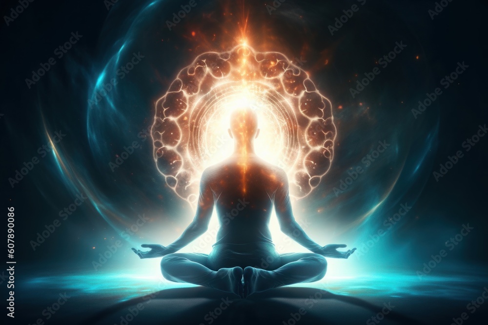 Generative AI illustration of spiritual awakening enlightment meditation Generative AI illustration of spiritual awakening enlightment meditation