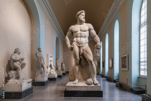 The Farnese Hercules sculpture in Museum, Generative AI 
