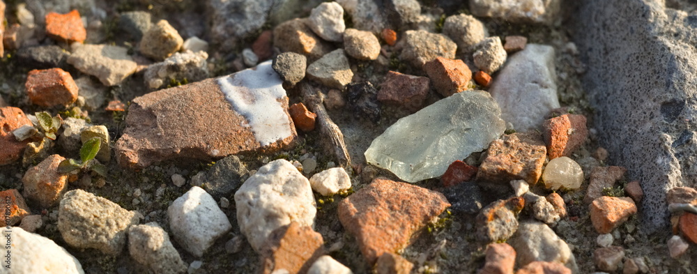 Piece of glass with stones Piece of glass with stones