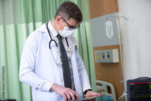 Doctor checking consultation with patient for checkup. work on healthcare paperwork and happiness of medical professional  checklist and report a results in hospital clinic  health insurance business