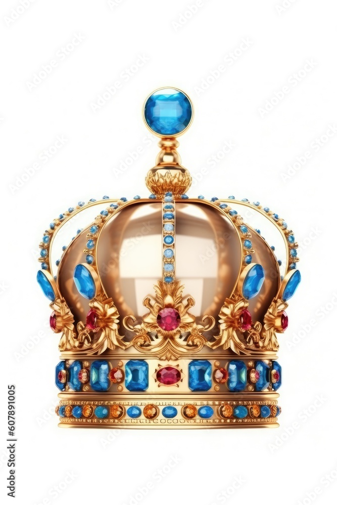 Fototapeta premium A gold crown with gems isolated on white. (Illustration, Generative AI)
