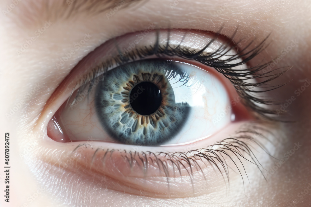 Fototapeta premium Human blue eye close up Generative AI