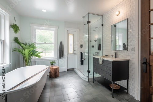 adaptive reuse project  with contemporary kitchen and bathroom  in historic home  created with generative ai