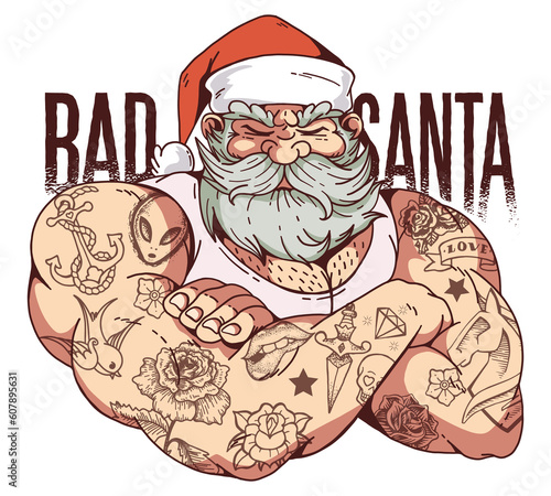 Bad Santa Tattoo Cool Strong Christmas New Year