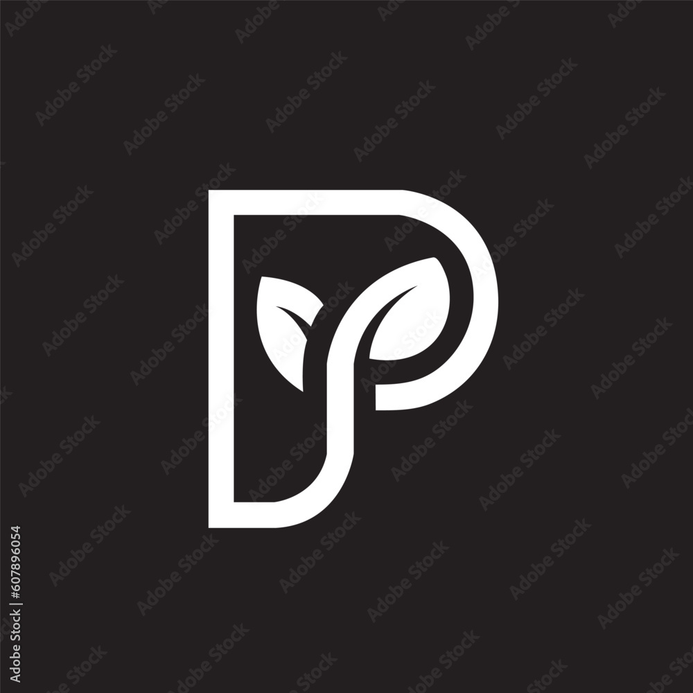 Letter P with leaf logo design - obrazy, fototapety, plakaty 