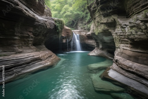 natural rock formation with a waterfall and pool of water, created with generative ai