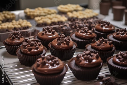 chocoholic baking chocolate cupcakes for friends birthday party, created with generative ai