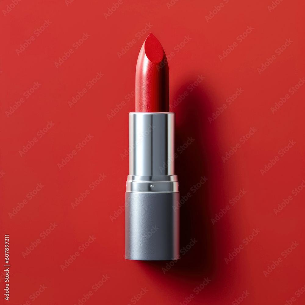 Minimalist of red lipstick on red background, AI generative. Minimalist of red lipstick on red background, AI generative.