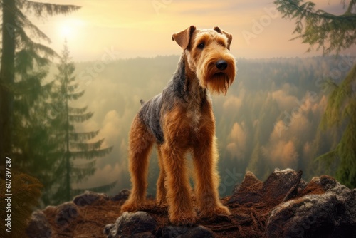 Airedale Terrier in the natural environment, Generative AI