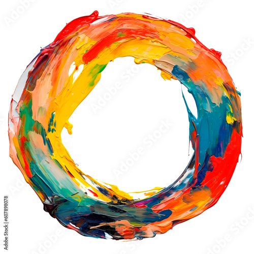Colorful oil paint fat strokes in the shape of a circle ring isolated on white background