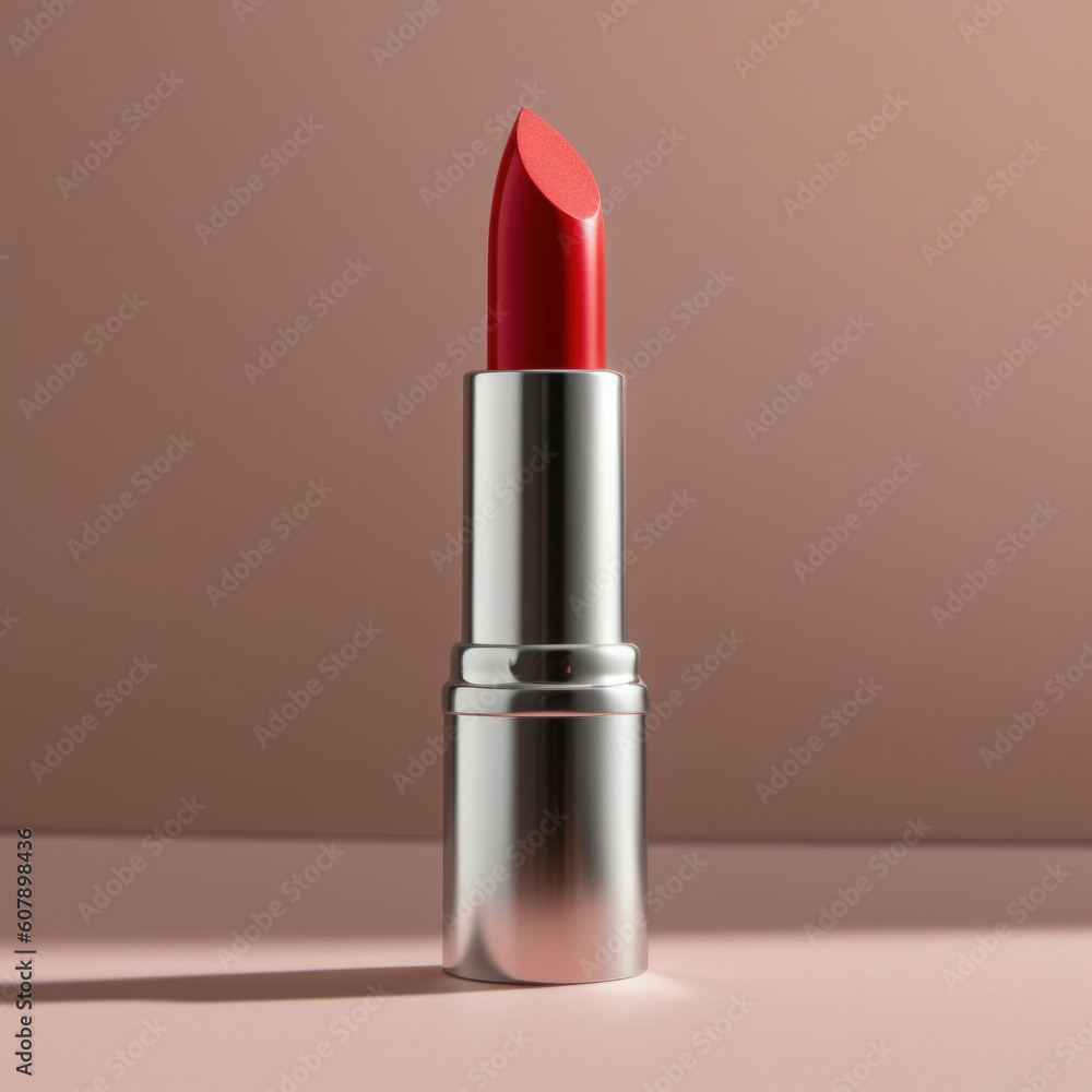 Minimalist of red lipstick on pink background, AI generative. Minimalist of red lipstick on pink background, AI generative.
