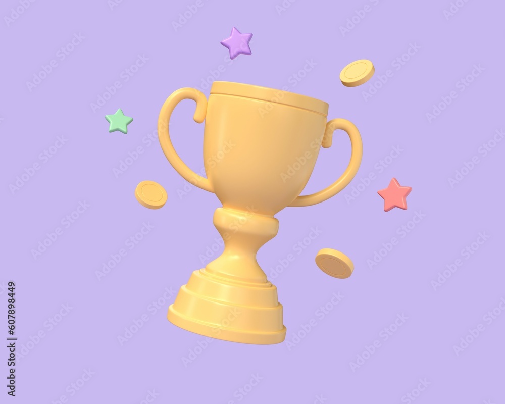 3d winners award gold cup and cash coin, winners gold stars. 3d award ceremony concept in cartoon style. 3d rendering illustration 3d winners award gold cup and cash coin, winners gold stars. 3d award ceremony concept in cartoon style. 3d rendering illustration