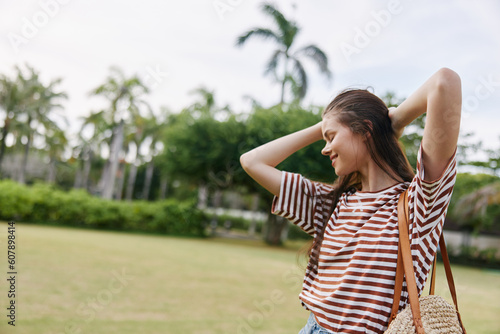 park woman t-shirt smiling female beautiful summer nature walk lifestyle freedom © SHOTPRIME STUDIO