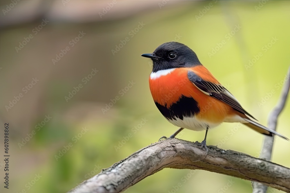 male redstart bird perching on tree branch, with its bright red feathers in full view, created with generative ai male redstart bird perching on tree branch, with its bright red feathers in full view, created with generative ai