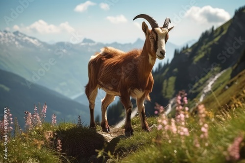 Alpine Goat in the natural environment, Generative AI