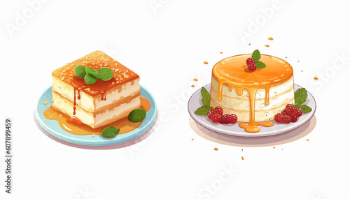 dessert kunefe or knafeh vector illustration. Turkish traditional dessert