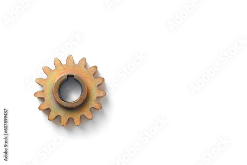 High quality steel detail production of CNC machining. Shafts and gears on white isolated background