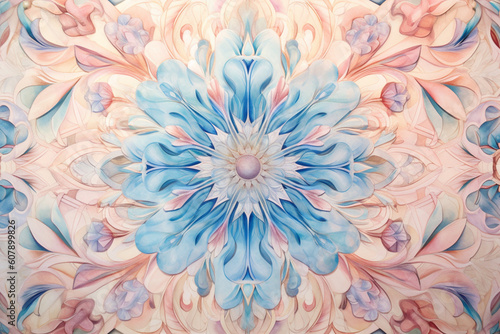 Delicate floral motifs inspired by Islamic architecture, painted with soft pastel watercolors Generative AI © Наталья Евтехова