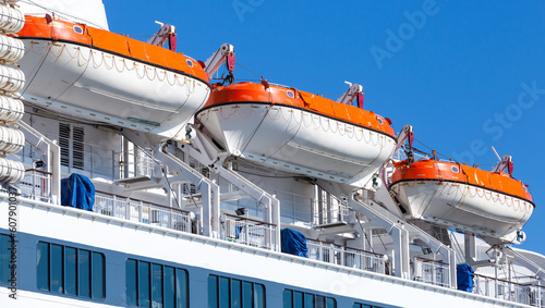 Rescue boats on big passenger cruise ship