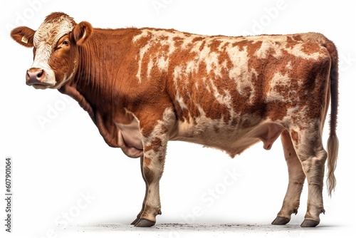 Simmental cow on white background, created with generative AI