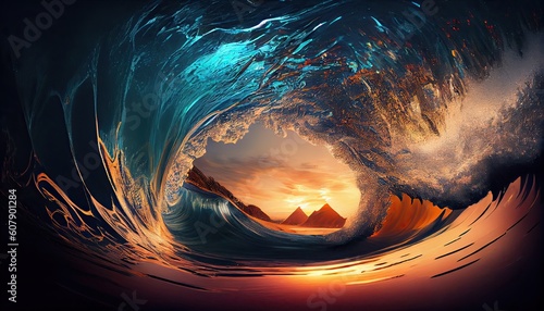 Wave tube, ai generated landscape photo