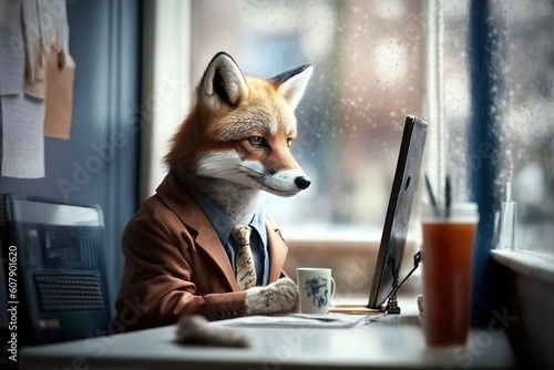 ai generated Illustration Portrait of fox dressed in a business suit photo