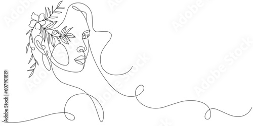 Women’s day line art style vector illustration. Line art vector illustration of beauty woman with long hair