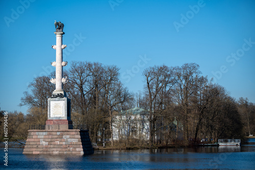 View towards Chesme Column on a sunny April day. Catherine Park, Tsarskoye Selo (Pushkin), Russia photo
