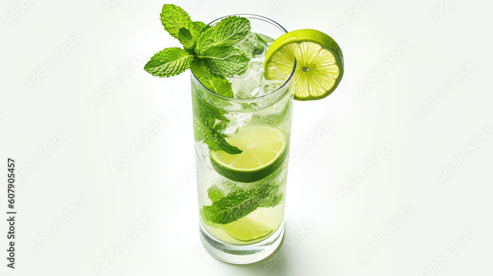 Cocktail mojito in a high glass on a white background Cocktail mojito in a high glass on a white background