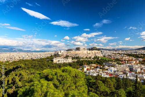 Athens with Acropolis hill  Greece. Old Acropolis is famous landmark of Athens.
