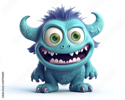 Realistic 3d cute monster  isolated on white background