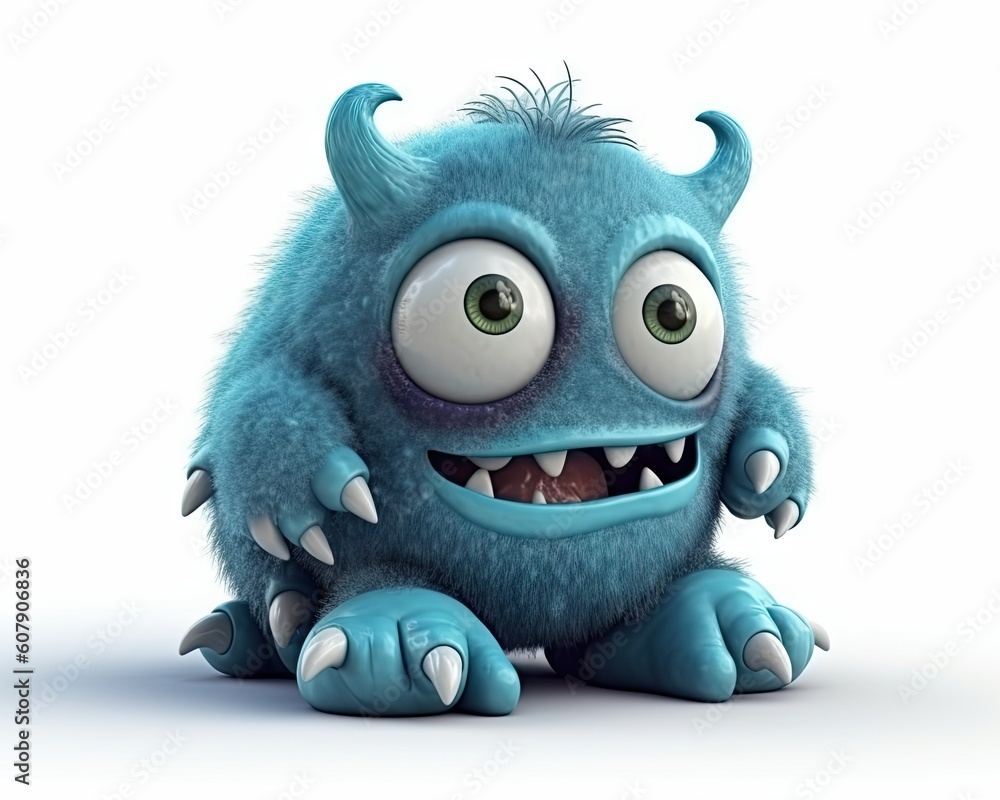 Realistic 3d cute monster, isolated on white background