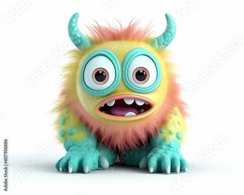 Realistic 3d cute monster, isolated on white background © maxcity