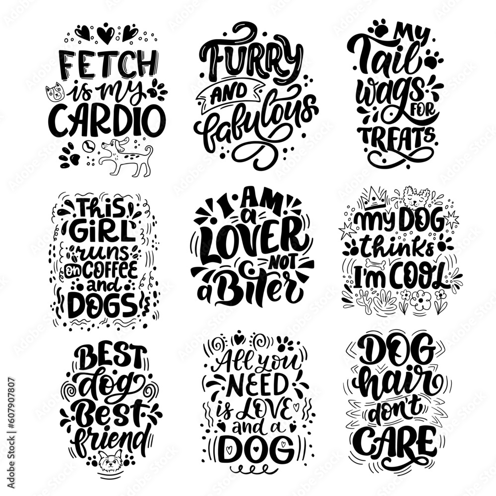 Set of hand drawn lettering composition about dogs - Happy woofday. Perfect vector graphic for posters, prints, greeting card, bag, mug, pillow
