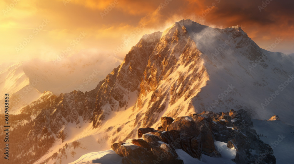 Ethereal Majesty: Kasprowy Wierch at Sunset. Generative AI Ethereal Majesty: Kasprowy Wierch at Sunset. Generative AI