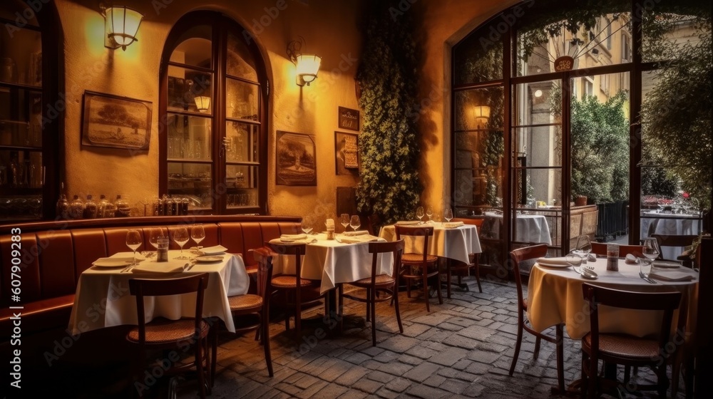 Generative AI illustration of italian restaurant Generative AI illustration of italian restaurant