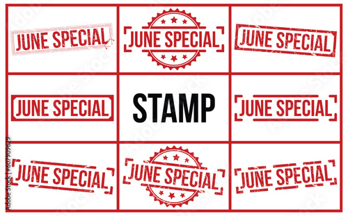 June special Red Rubber Stamp set vector design.