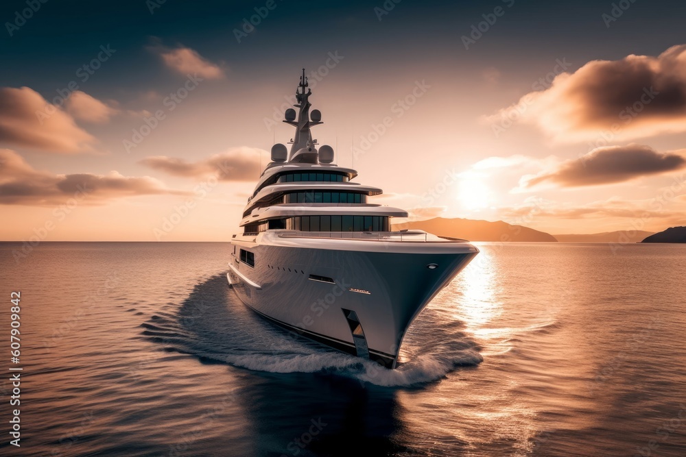 Generative AI illustration of superyacht at sea Generative AI illustration of superyacht at sea