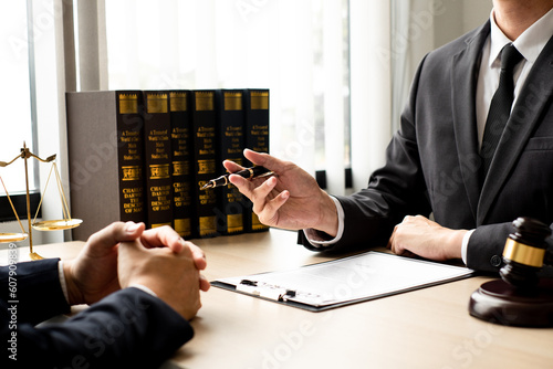 The lawyer and client discuss the lawsuit, analyze facts, explore legal options, and plan their strategy together.