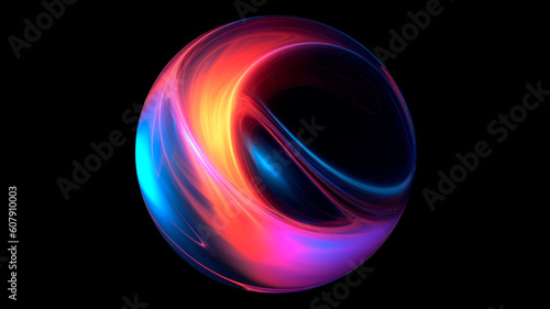 Abstract Background with Glowing Circle. Colorful Lights on Black Background. Generative Ai. 