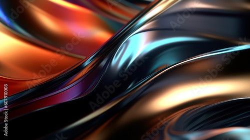 Abstract Background with Lines. Meatallic Color Waves. Shining Background. Generative AI. 