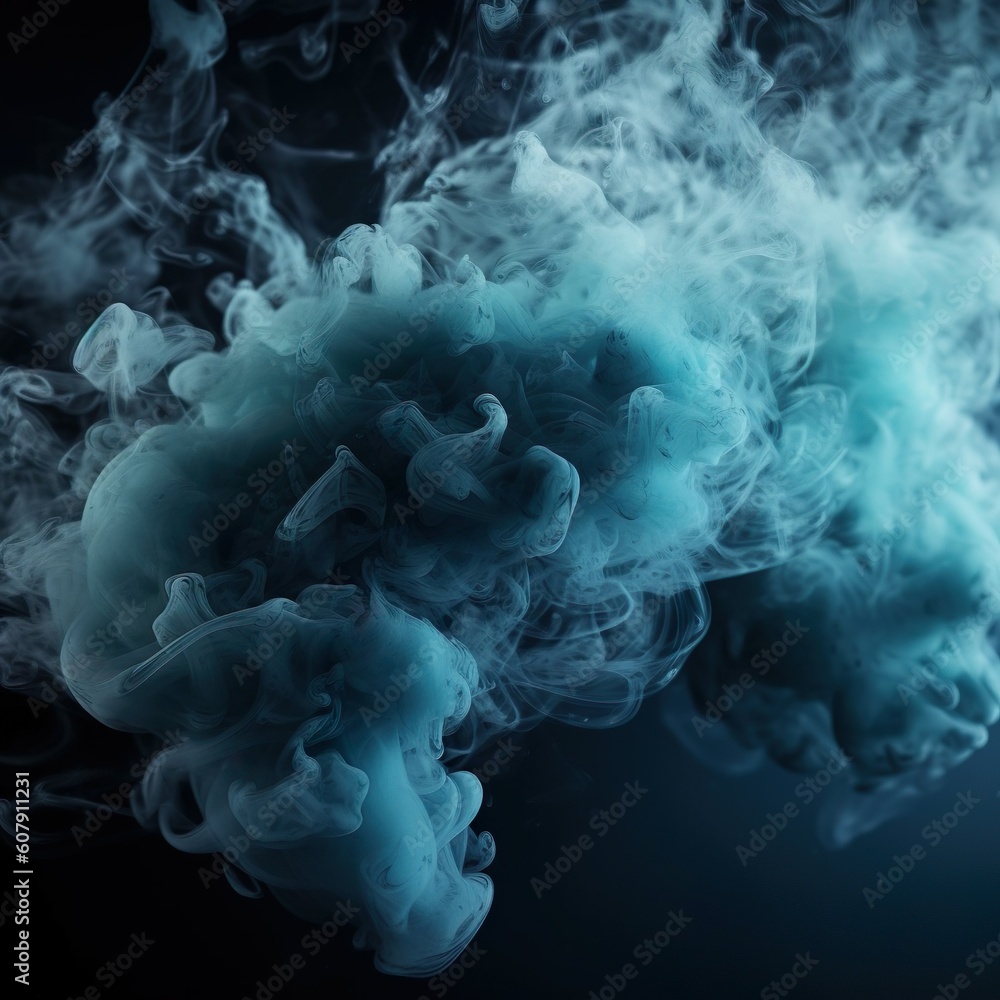 Blue dust particles splash on black background. Blue powder splash