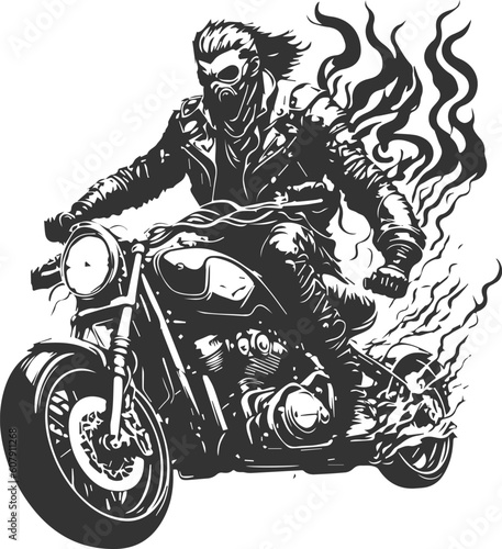 A masked rider riding a speeding motorcycle. Cool designs for t-shirts and motorcycle clubs