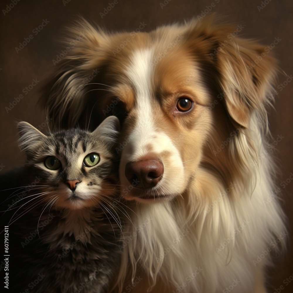 cat and dog. friendship of pets. Generative AI
