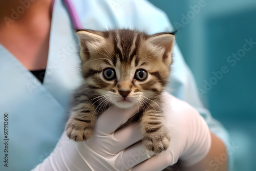 Veterinarian examining a cat in a veterinary clinic, conceptual image. Generative Ai © FP Creative Stock